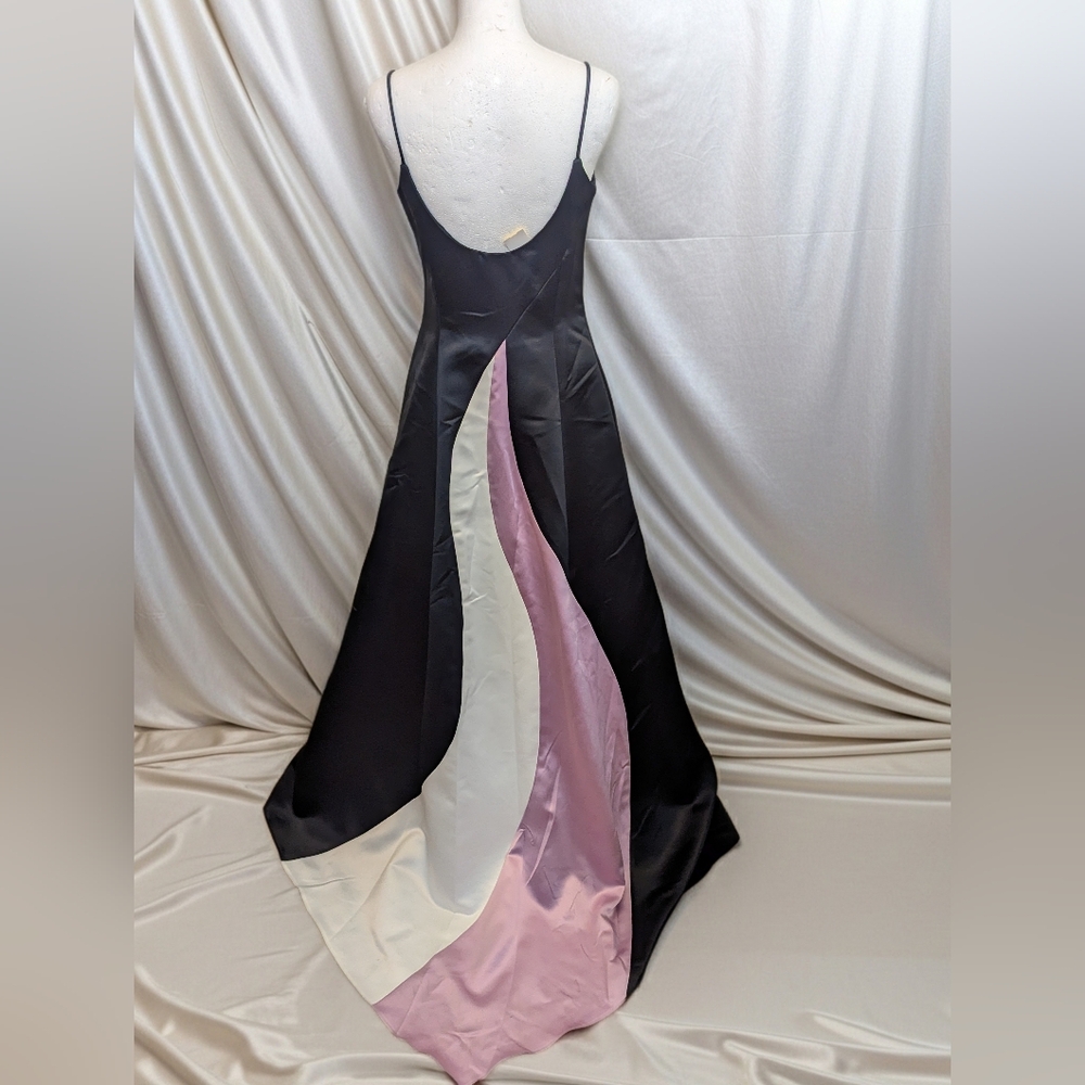 Jessica McClintock Vintage Formal Maxi Dress - Colorblock Inset Train - Art Deco